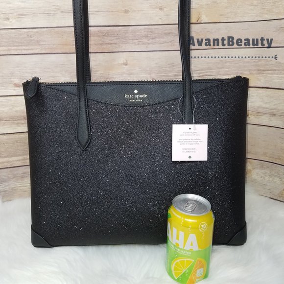 Kate Spade Joeley Lola Shimmy Glitter Top Zip Tote Shoulder Bag Black - Picture 6 of 12
